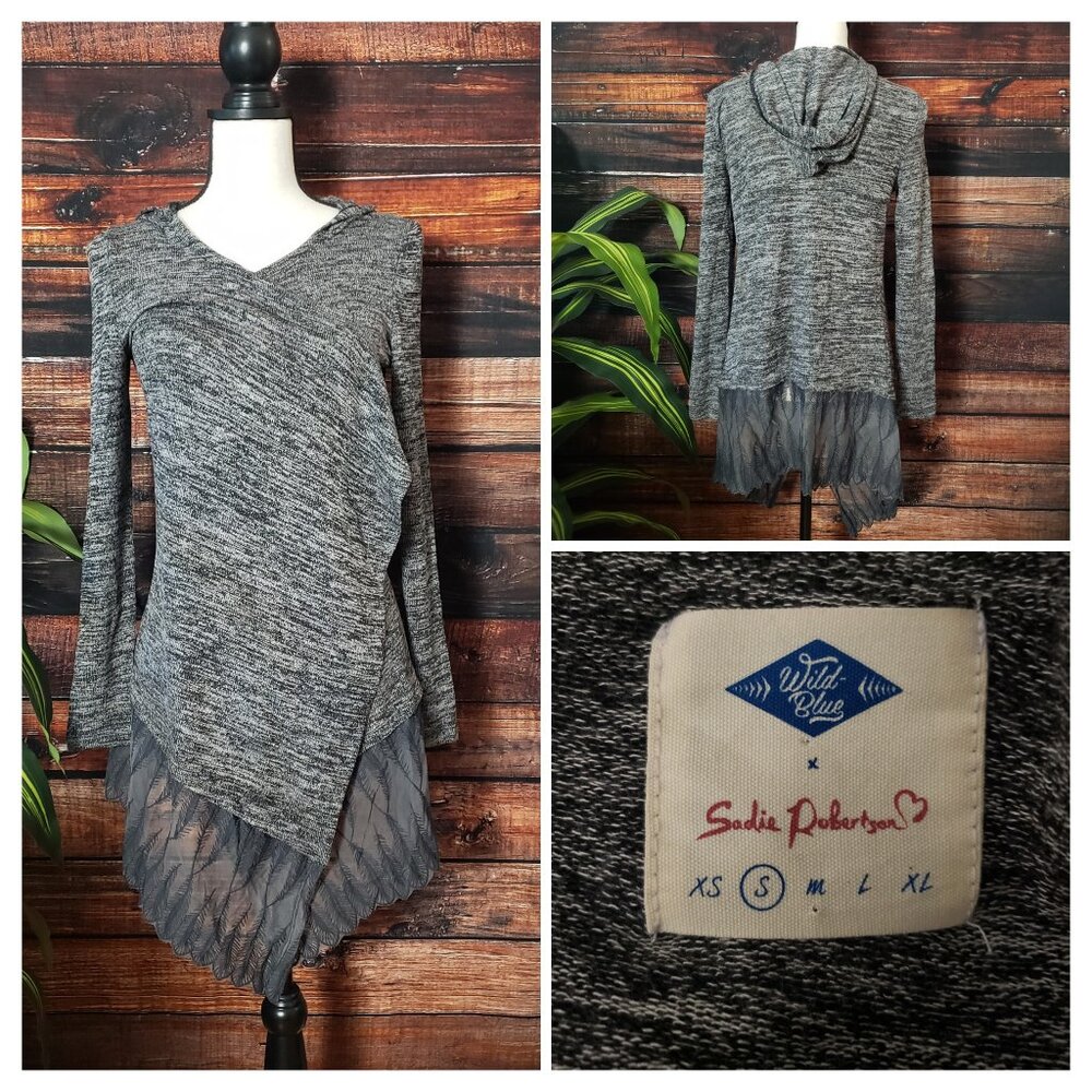 Wild Blue S Wrap Cardigan Sweater Hooded Sheer Fairy Feather Trim